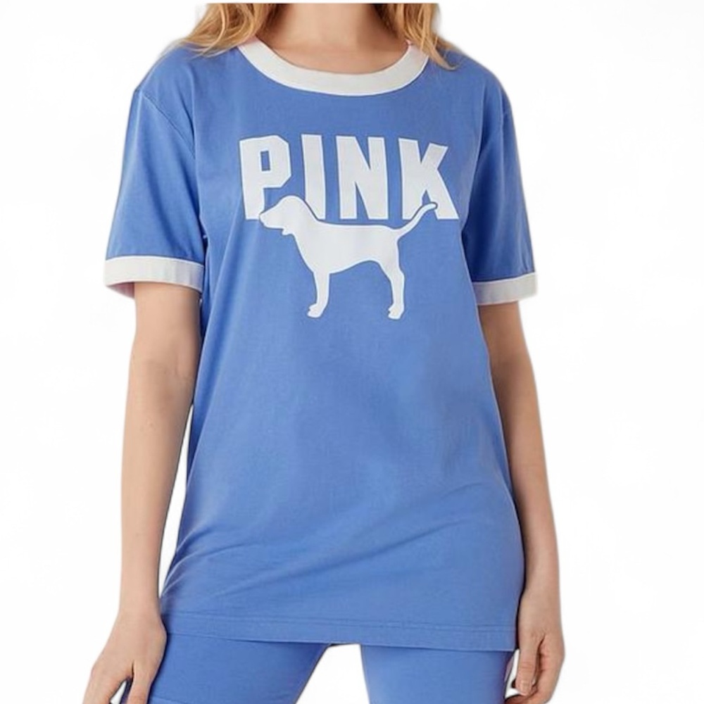 Victoria’s Secret pink campus short sleeve tee blue dawn sans logo size XS - Picture 2 of 6